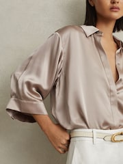 Reiss Champagne Winnie Silk Relaxed Sleeve Blouse - Image 3 of 6