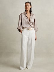 Reiss Champagne Winnie Silk Relaxed Sleeve Blouse - Image 4 of 6