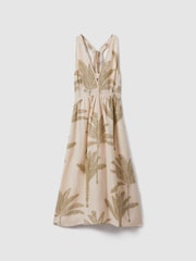 Reiss Neutral/Green Anna 100% Linen Tropical Print Midi Dress - Image 2 of 6