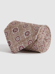 Reiss Oatmeal/Rose Vasari Silk Medallion Print Tie - Image 3 of 5