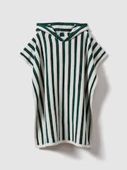 Reiss Green/White Ray 3-9 yrs Hooded Striped Poncho - Image 2 of 4