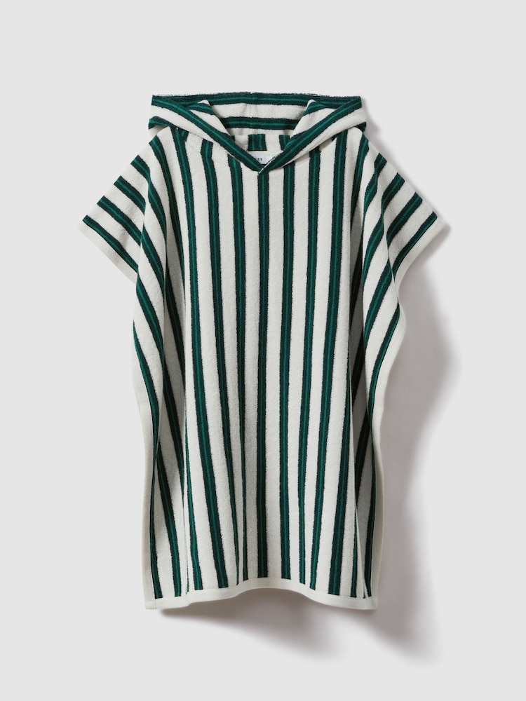 Reiss Green/White Ray 3-9 yrs Hooded Striped Poncho - Image 2 of 4
