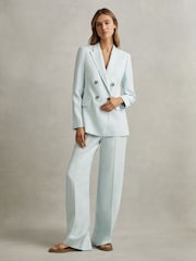 Reiss Blue Lori Viscose-Linen Double Breasted Suit Blazer - Image 1 of 6