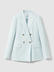 Reiss Blue Lori Viscose-Linen Double Breasted Suit Blazer - Image 2 of 6