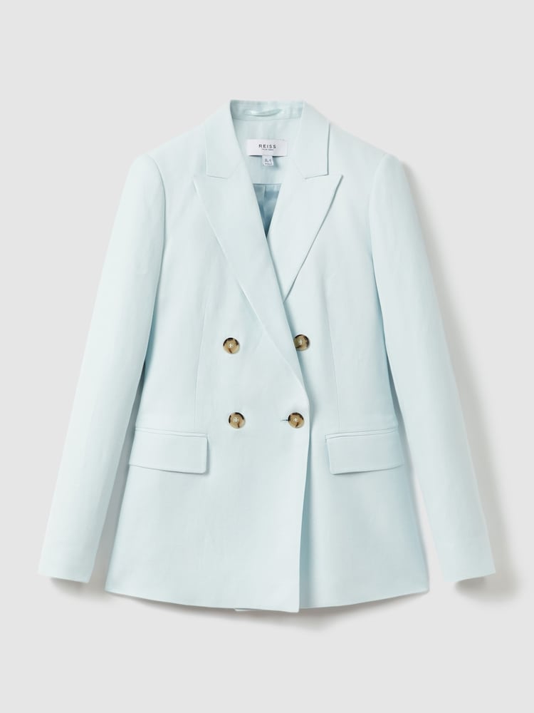 Reiss Blue Lori Viscose-Linen Double Breasted Suit Blazer - Image 2 of 6