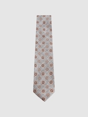Reiss Grey Melange Vasari Silk Medallion Print Tie - Image 1 of 5