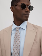 Reiss Grey Melange Vasari Silk Medallion Print Tie - Image 2 of 5