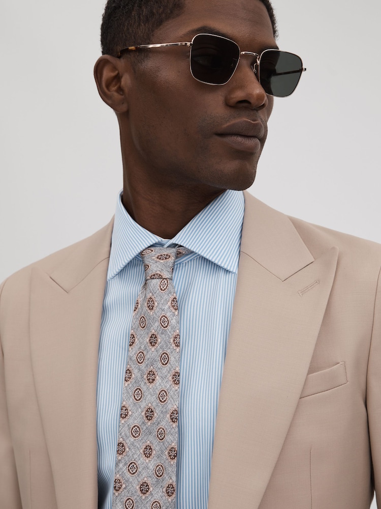 Reiss Grey Melange Vasari Silk Medallion Print Tie - Image 2 of 5