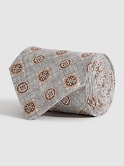 Reiss Grey Melange Vasari Silk Medallion Print Tie - Image 3 of 5