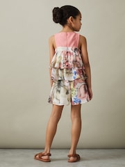 Reiss Pink Print Arina 13-14 yrs Tiered Floral Print Top Co-Ord - Image 4 of 5