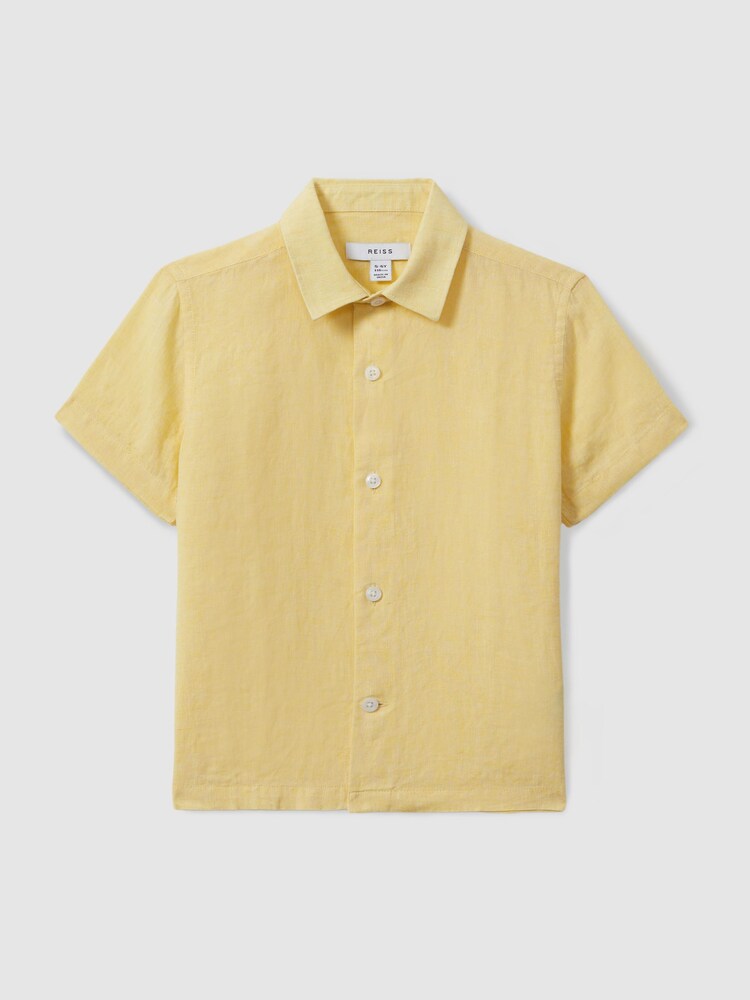 Reiss Melon Holiday 3-9 yrs Short Sleeve Linen Shirt - Image 1 of 3