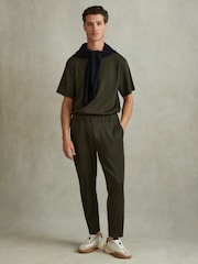 Reiss Green Cyrus Ribbed Elasticated Waist Trousers - Image 1 of 5