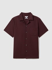 Reiss Tobacco Nitus Herringbone Cuban Collar Shirt - Image 2 of 5
