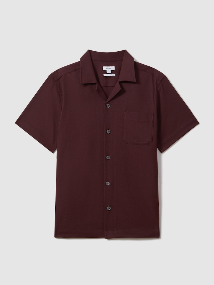 Reiss Tobacco Nitus Herringbone Cuban Collar Shirt - Image 2 of 5