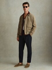 Reiss Tobacco Nitus Herringbone Cuban Collar Shirt - Image 3 of 5