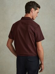 Reiss Tobacco Nitus Herringbone Cuban Collar Shirt - Image 4 of 5