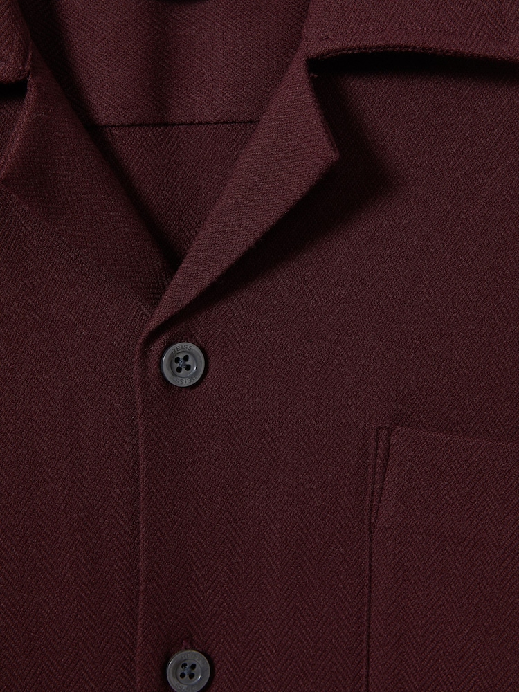 Reiss Tobacco Nitus Herringbone Cuban Collar Shirt - Image 5 of 5