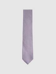 Reiss Orchid Como Silk Geometric Print Tie - Image 1 of 5