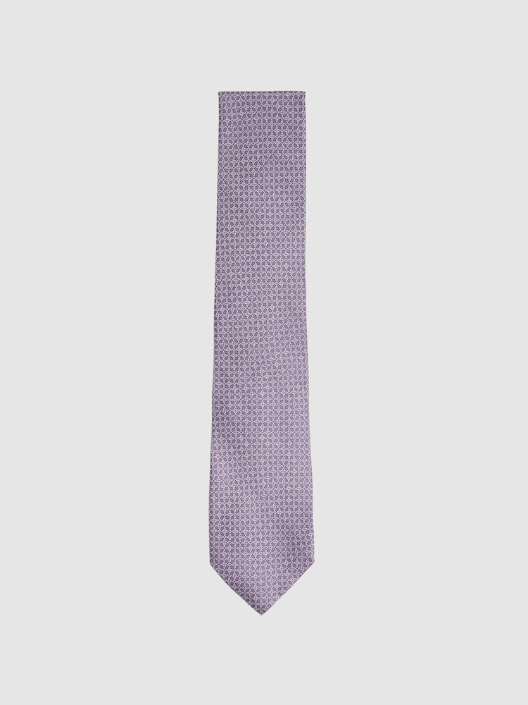 Reiss Orchid Como Silk Geometric Print Tie - Image 1 of 5
