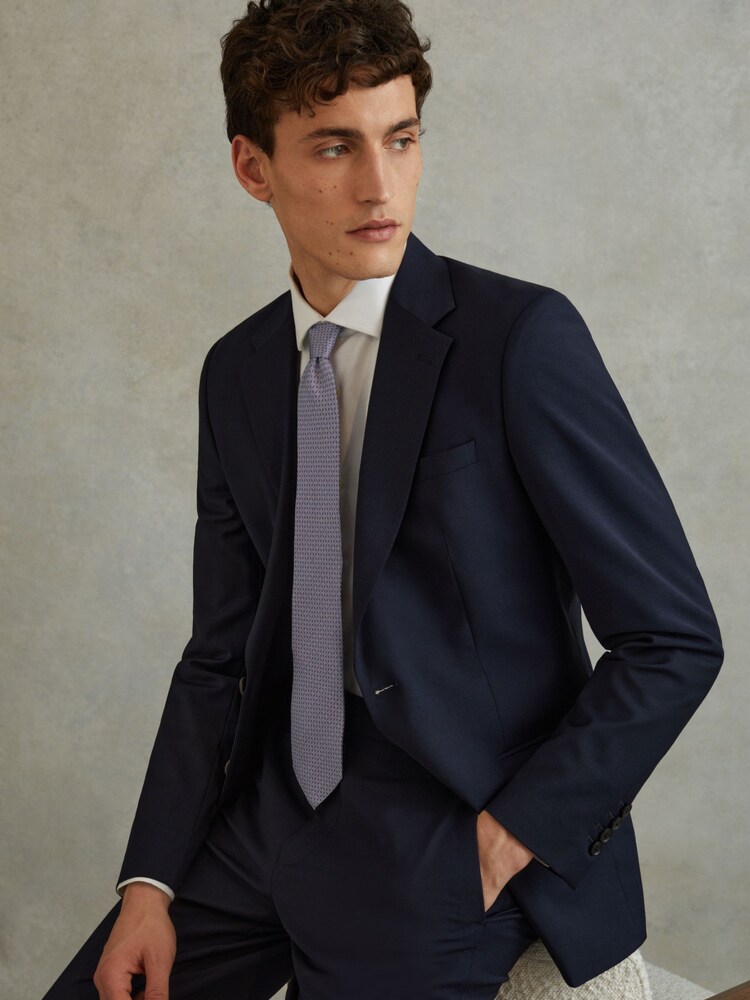 Reiss Orchid Como Silk Geometric Print Tie - Image 2 of 5