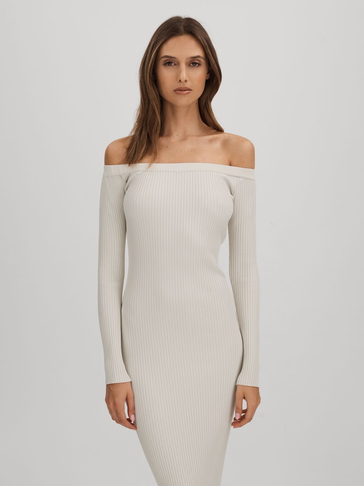 Good American Cloud White Good American Ribbed Off The Shoulder Maxi Dress - Image 1 of 4