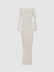 Good American Cloud White Good American Ribbed Off The Shoulder Maxi Dress - Image 2 of 4