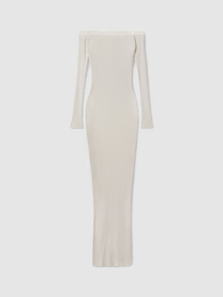 Good American Cloud White Good American Ribbed Off The Shoulder Maxi Dress - Image 2 of 4