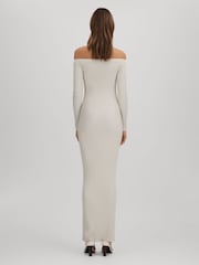 Good American Cloud White Good American Ribbed Off The Shoulder Maxi Dress - Image 4 of 4