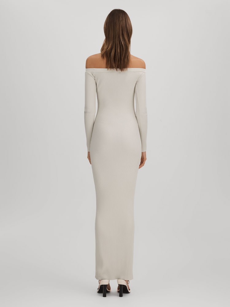Good American Cloud White Good American Ribbed Off The Shoulder Maxi Dress - Image 4 of 4