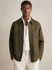 Reiss Khaki Porto Linen Worker Jacket - Image 1 of 7