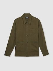 Reiss Khaki Porto Linen Worker Jacket - Image 2 of 7