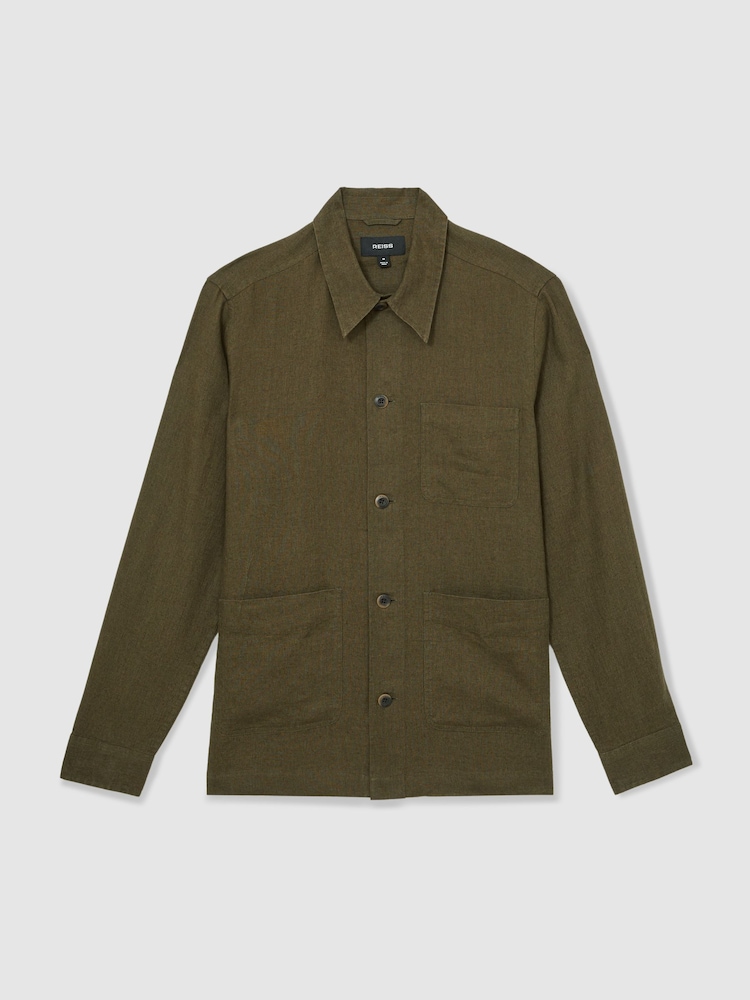 Reiss Khaki Porto Linen Worker Jacket - Image 2 of 7