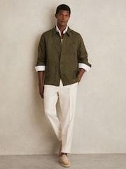 Reiss Khaki Porto Linen Worker Jacket - Image 3 of 7