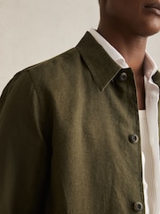 Reiss Khaki Porto Linen Worker Jacket - Image 4 of 7