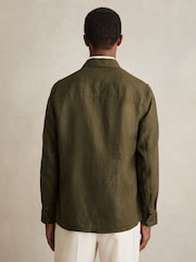 Reiss Khaki Porto Linen Worker Jacket - Image 5 of 7