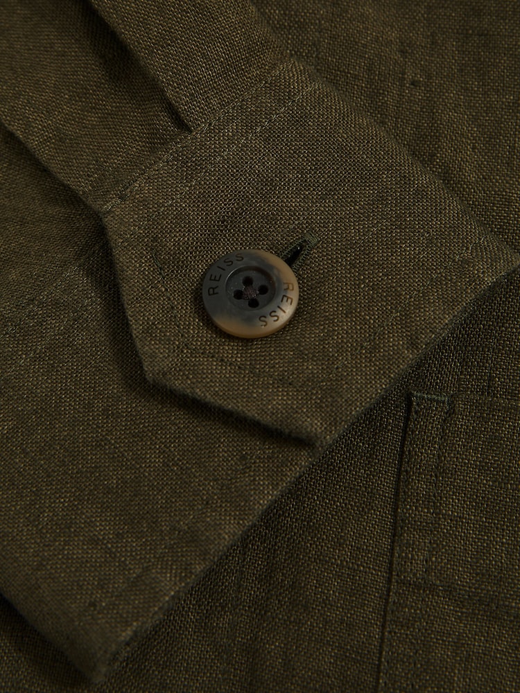 Reiss Khaki Porto Linen Worker Jacket - Image 7 of 7