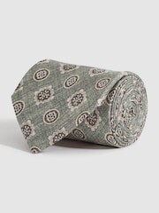 Reiss Sage Melange Vasari Silk Medallion Print Tie - Image 3 of 5