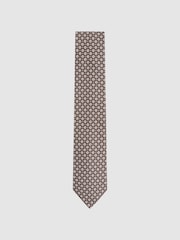 Reiss Brown Melange Croce Silk Medallion Print Tie - Image 1 of 5