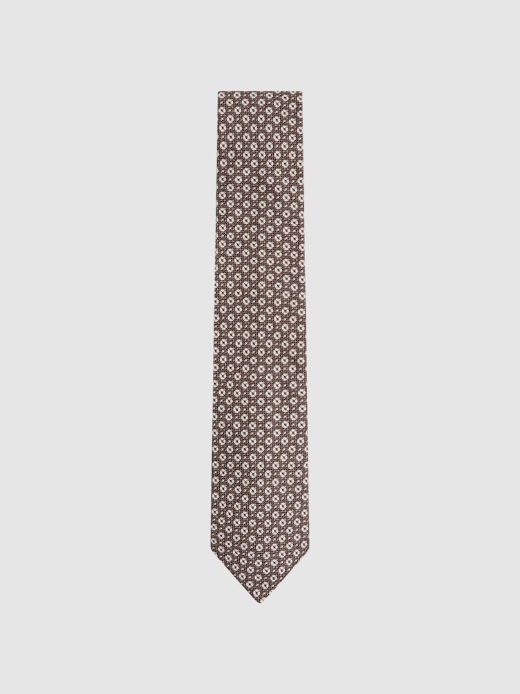 Reiss Brown Melange Croce Silk Medallion Print Tie - Image 1 of 5