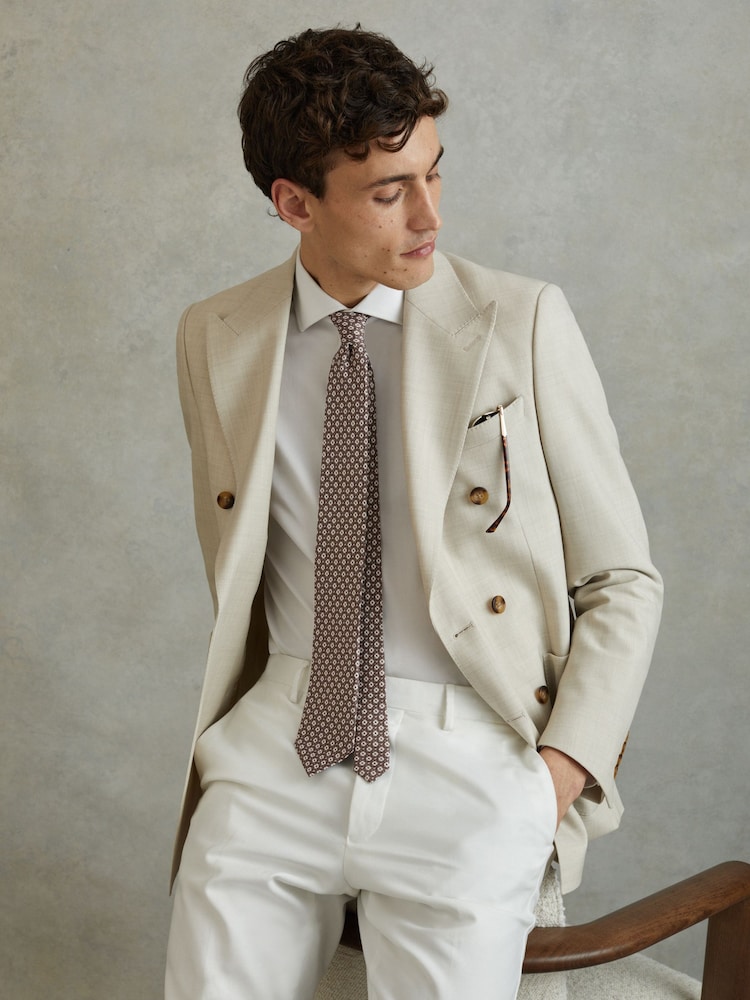 Reiss Brown Melange Croce Silk Medallion Print Tie - Image 2 of 5
