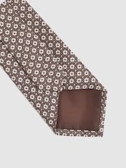 Reiss Brown Melange Croce Silk Medallion Print Tie - Image 4 of 5