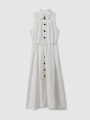Reiss White Heidi Petite Viscose-Linen Belted Midi Dress - Image 2 of 7