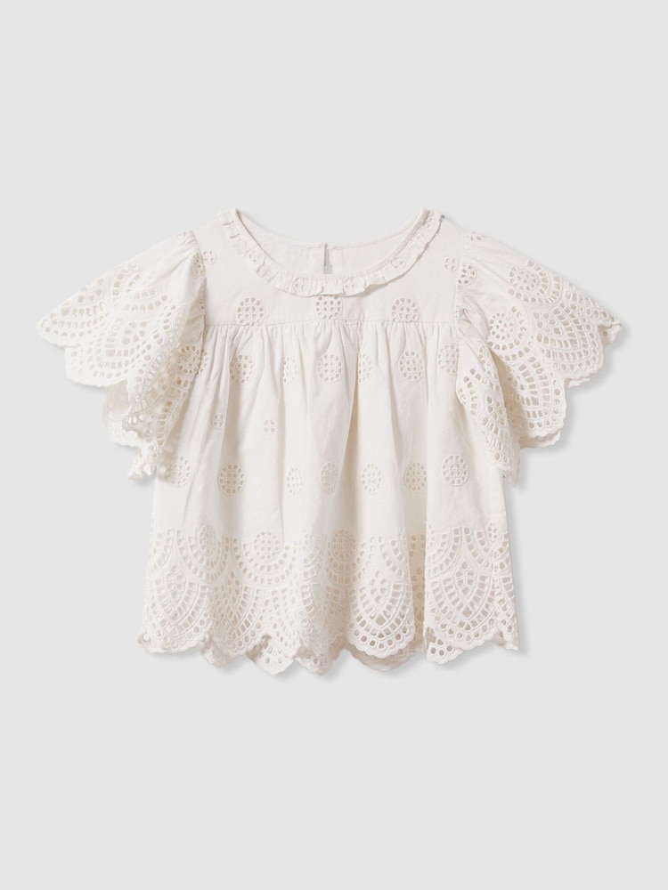 Reiss Ivory Laverne 4-9 yrs Cotton Broderie Blouse - Image 2 of 4 Reiss Ivory Laverne 4-9 yrs Cotton Broderie Blouse - Image 2 of 4