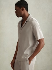 Reiss Silver Chase Ribbed Cuban Collar Shirt - Image 1 of 6