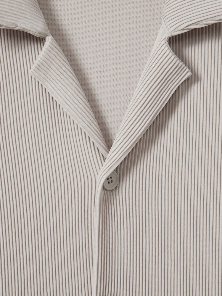 Reiss Silver Chase Ribbed Cuban Collar Shirt - Image 6 of 6