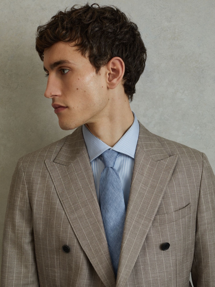 Reiss Denim Melange Vitali Linen Tie - Image 2 of 5 Reiss Denim Melange Vitali Linen Tie - Image 2 of 5