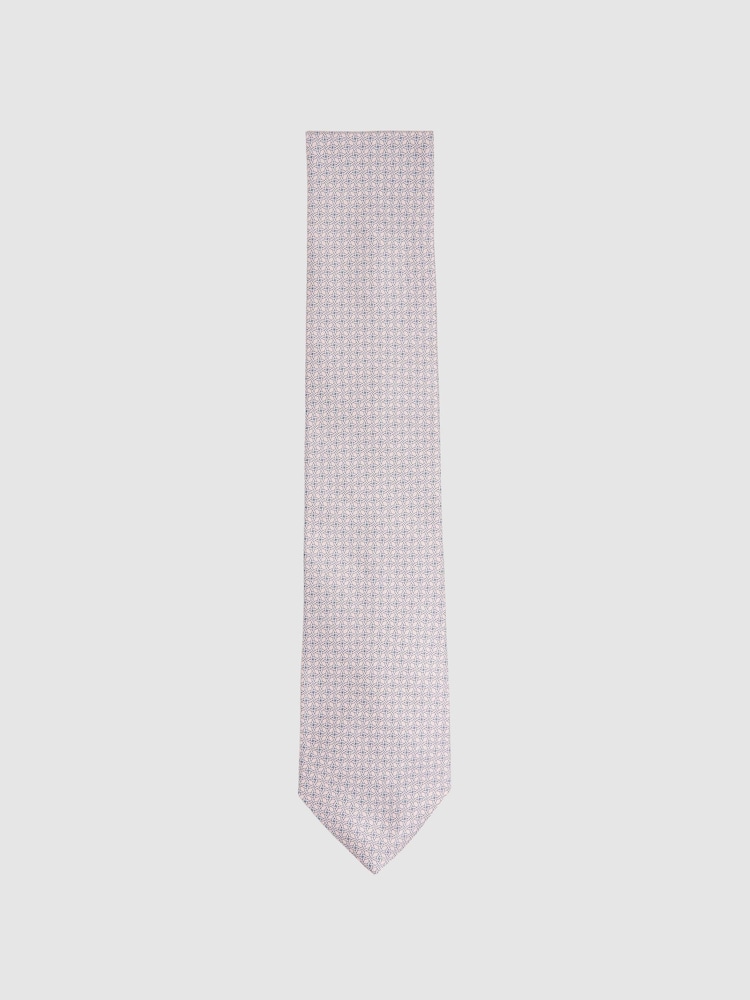 Reiss Soft Rose Como Silk Geometric Print Tie - Image 1 of 5