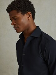 Reiss Navy Spring Textured Cutaway Collar Shirt - Image 4 of 6
