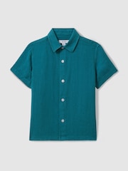 Reiss Seafoam Holiday 13-14 yrs Short Sleeve Linen Shirt - Image 1 of 4