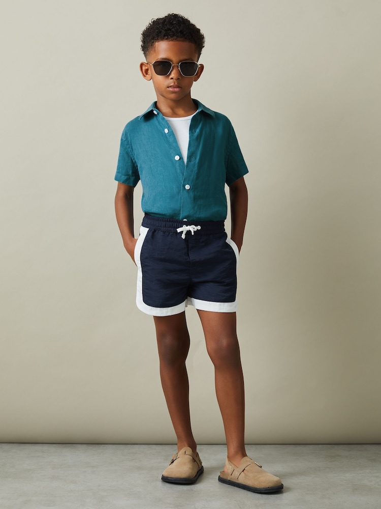 Reiss Seafoam Holiday 13-14 yrs Short Sleeve Linen Shirt - Image 2 of 4